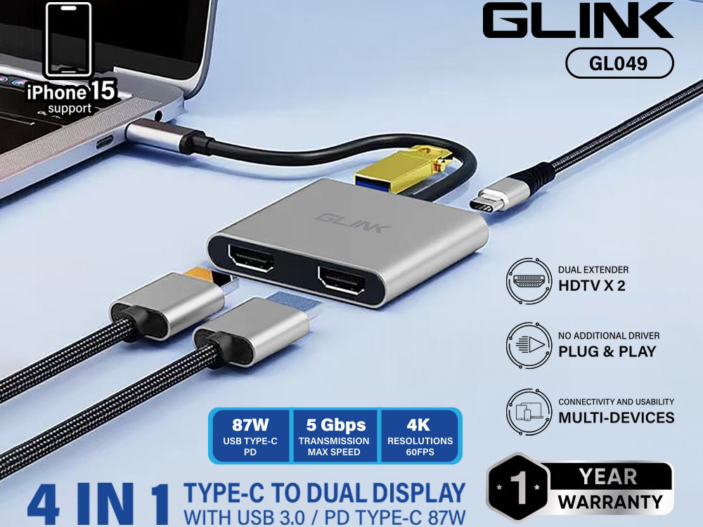 GLINK GL049 USB TYPE-C 4 IN 1 DUAL DISPLAY