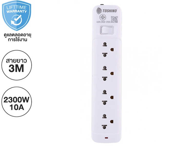 TOSHINO SO-43 ปลั๊กไฟมอก. 4 ช่องเสียบ 1 สวิทซ์ สายยาว 3เมตร