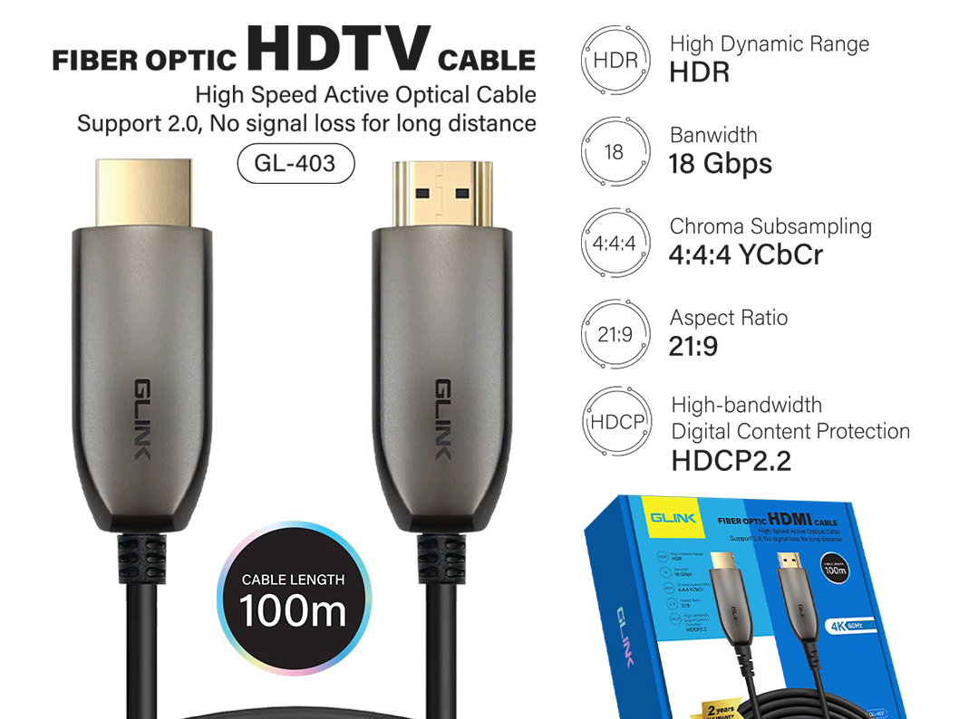 GLINK GL403 HDMI V2.0 FIBER CABLE 4K18Gbps สายยาว 100เมตร