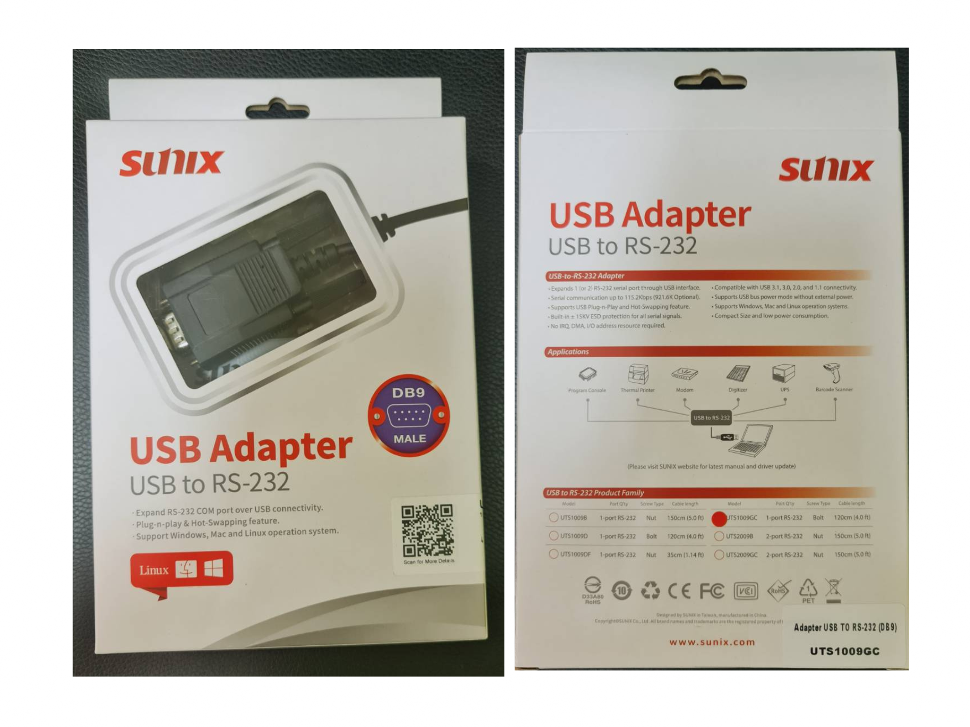 SUNIX UTS1009GC USB TO RS232/DB9Mail ADAPTER 1.2M