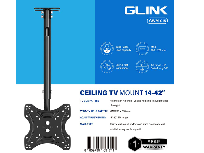 GLINK GWM-015 ขาแขวนทีวี ยึดติดกับเพดานขนาดทีวี 14-42นิ้ว