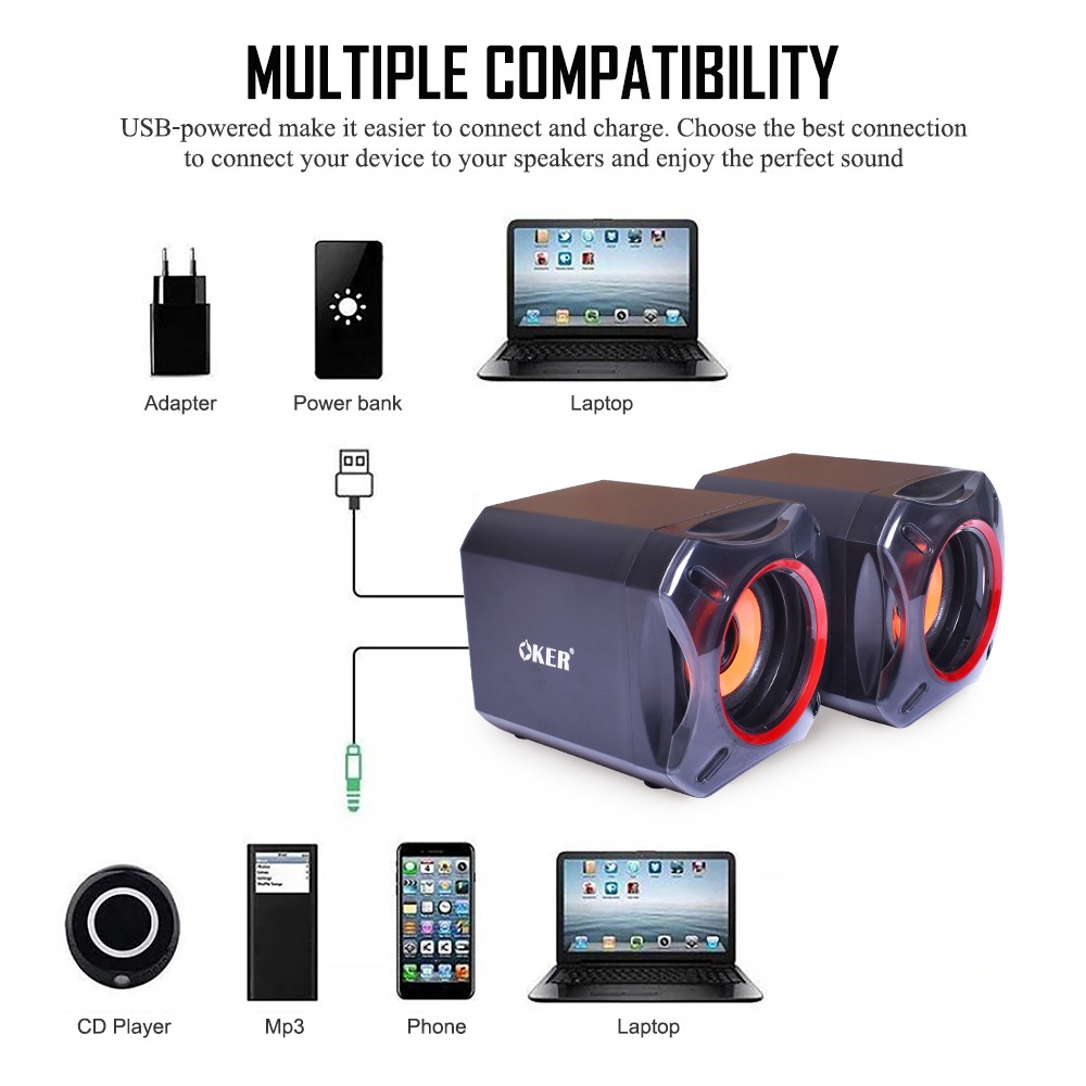 OKER M8 USB MULTIMEDIA DESKTOP SPEAKERS 10Watt.