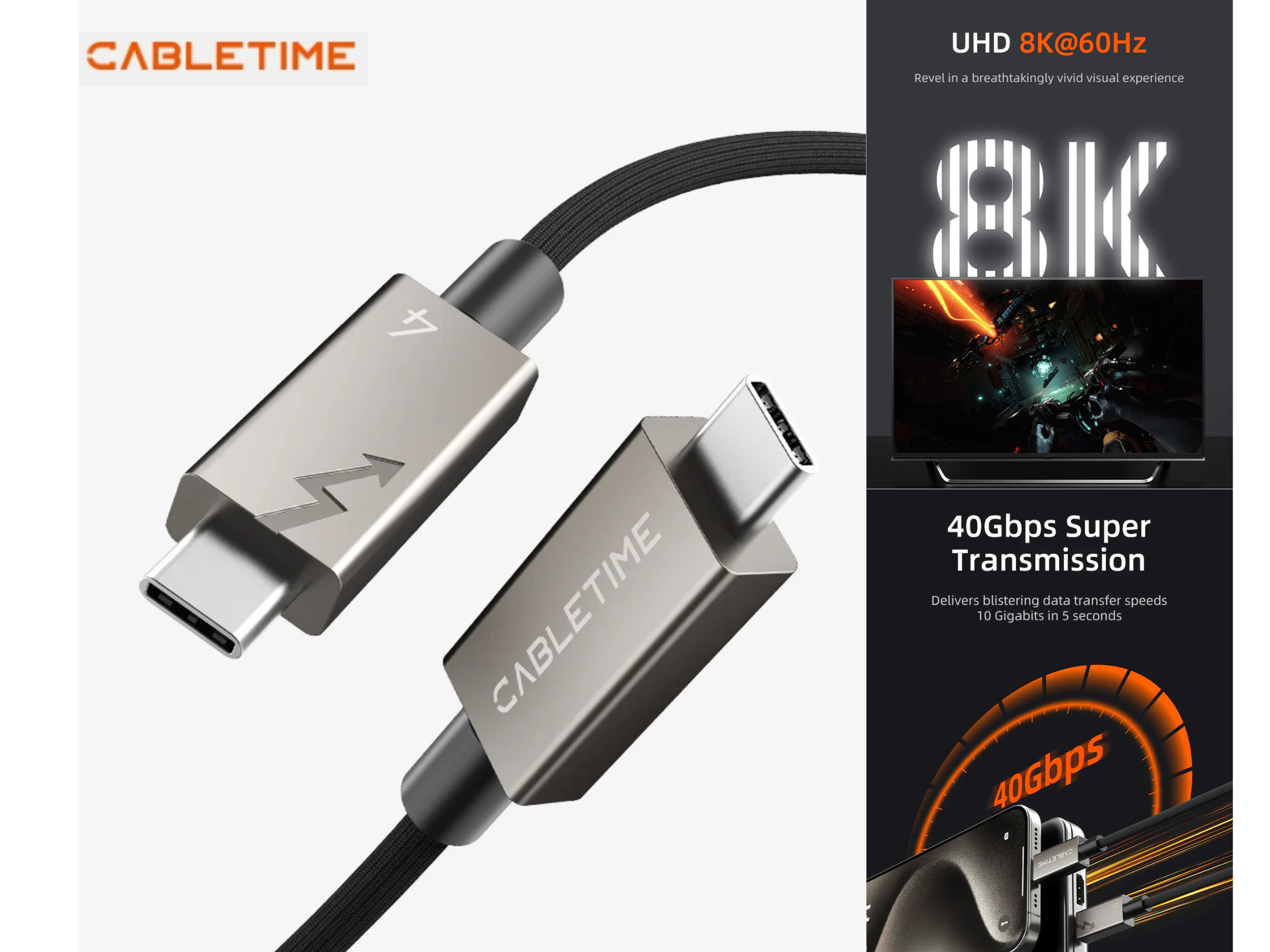 CABLETIME USB TYPE-C 8K@60Hz. 1.0M