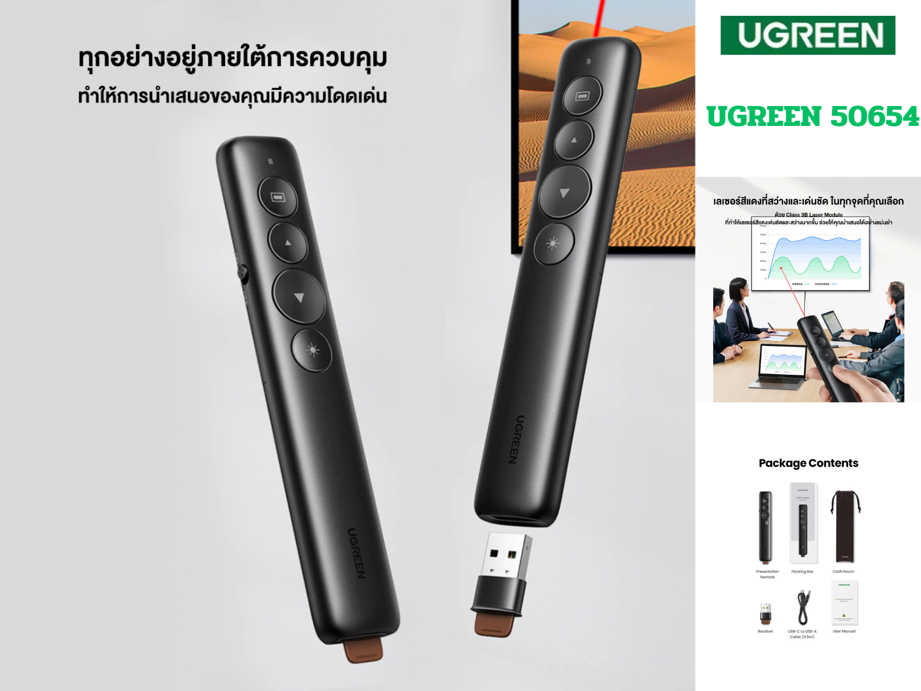 GREEN-50654 Wireless Laser Pointer Presentation 2.4G เลเซอร์แบบ 360 องศา