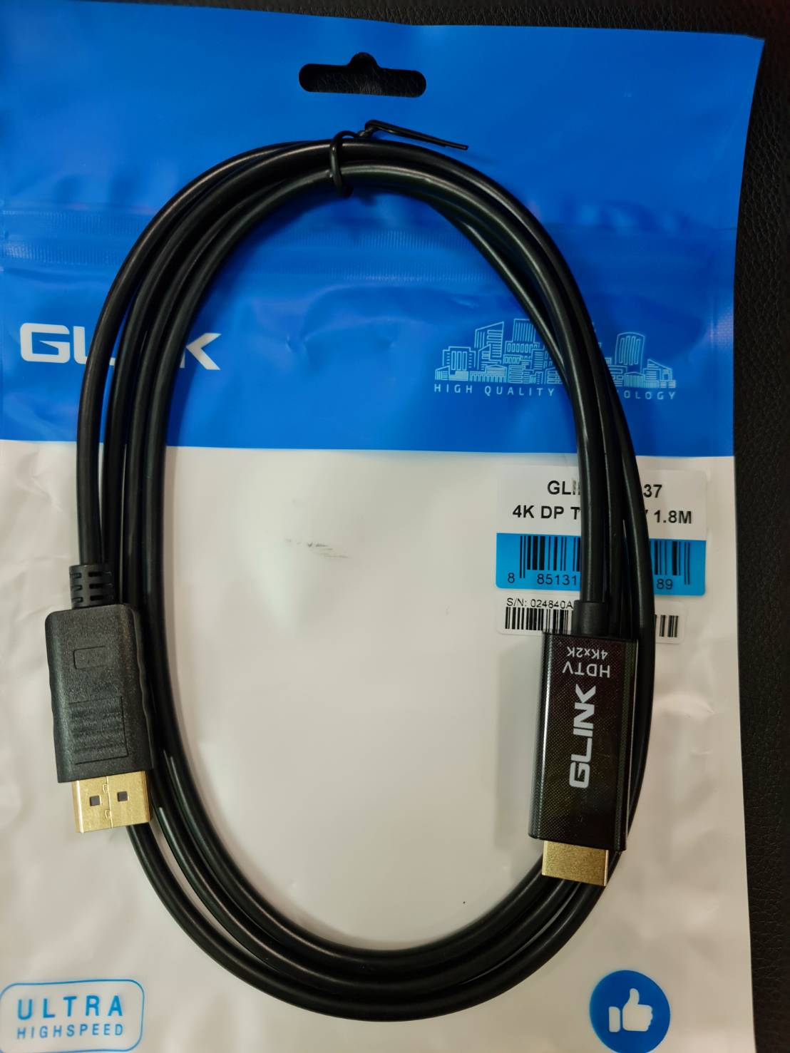 GLINK CABLE DISPLAY PORT TO HDMI 1.8M 4K@30Hz.