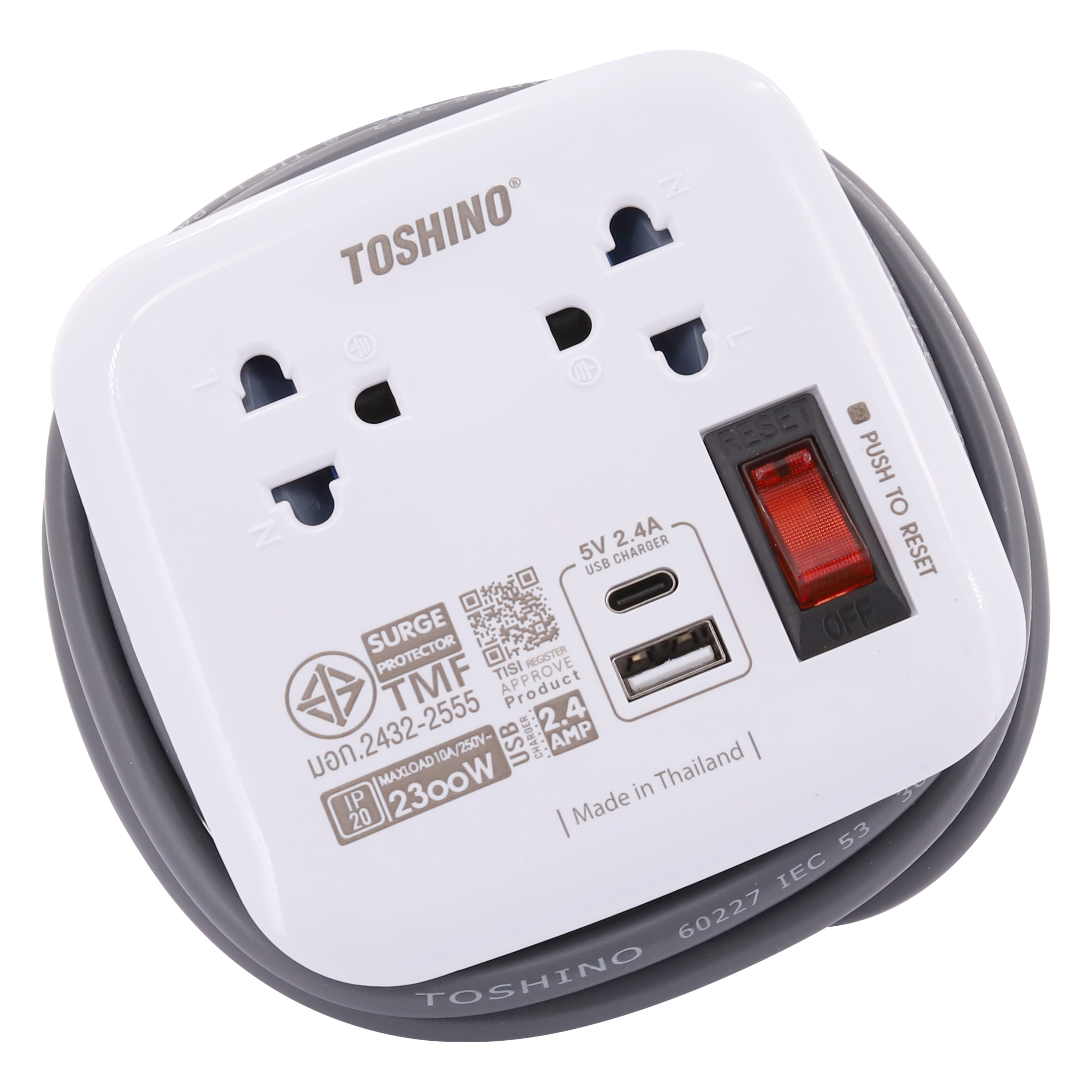 TOSHINO ปลั๊กไฟพกพาการเดินทาง 2ช่อง 1USB 1PD 1.8เมตร