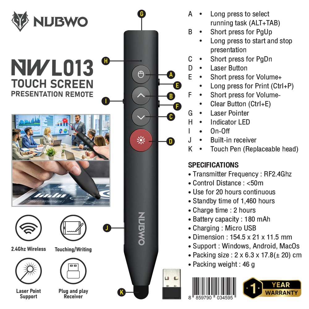 NUBWO TOUCH SCREEN PRESENTATION REMOTE LASER POINTER