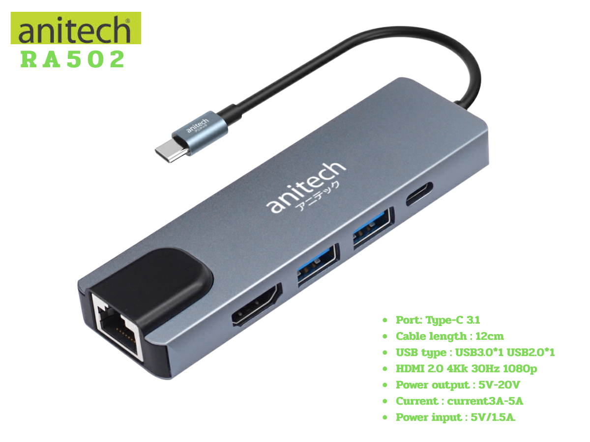 anitech RA502 USB TYPE-C 6-IN-1 MULTI-DEVICES [USB-C HUB]