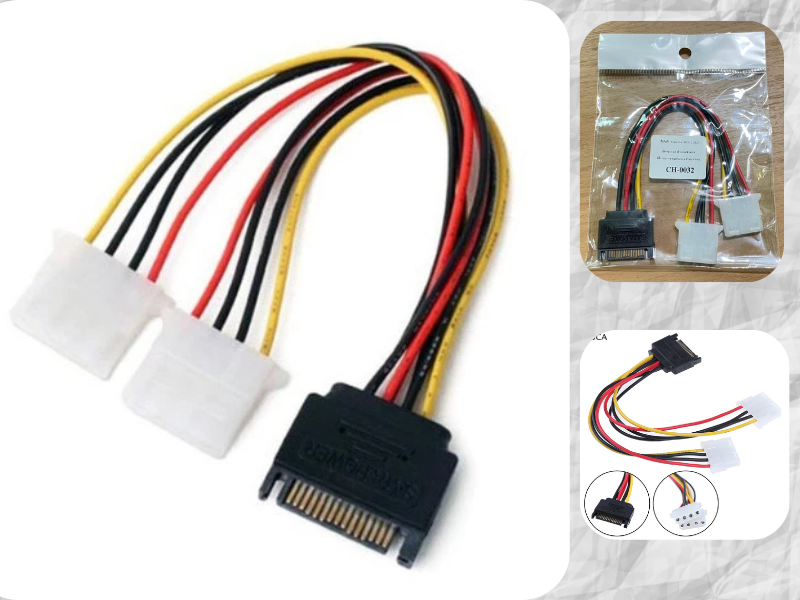 15pin SATA Male To Double 4 Pin Molex Female (Molex 4 Pin 2 ออก SATA 1)