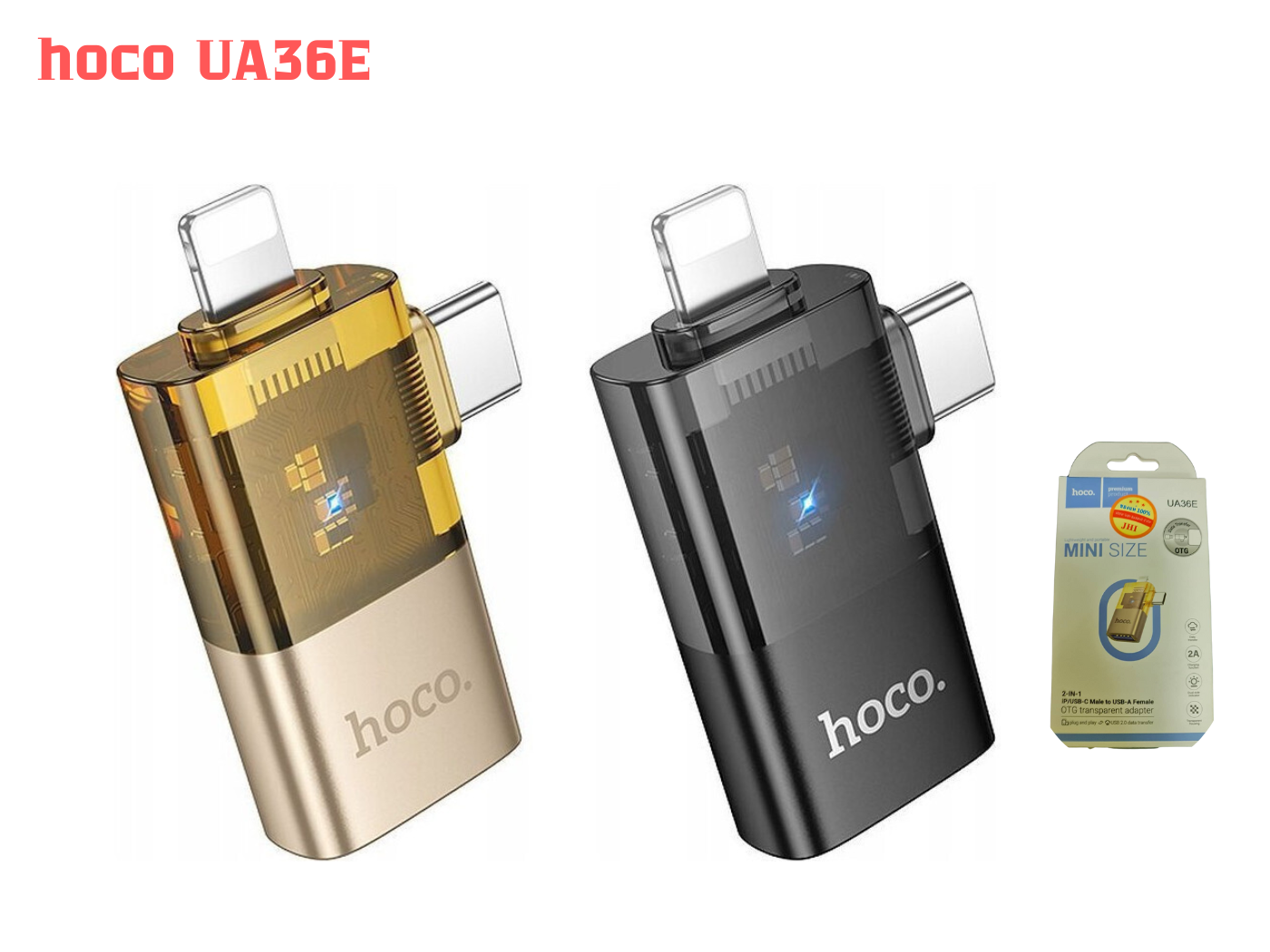 hoco UA36E 2-IN-1 IP/USB-C OTG TRANSPARENT ADAPTER