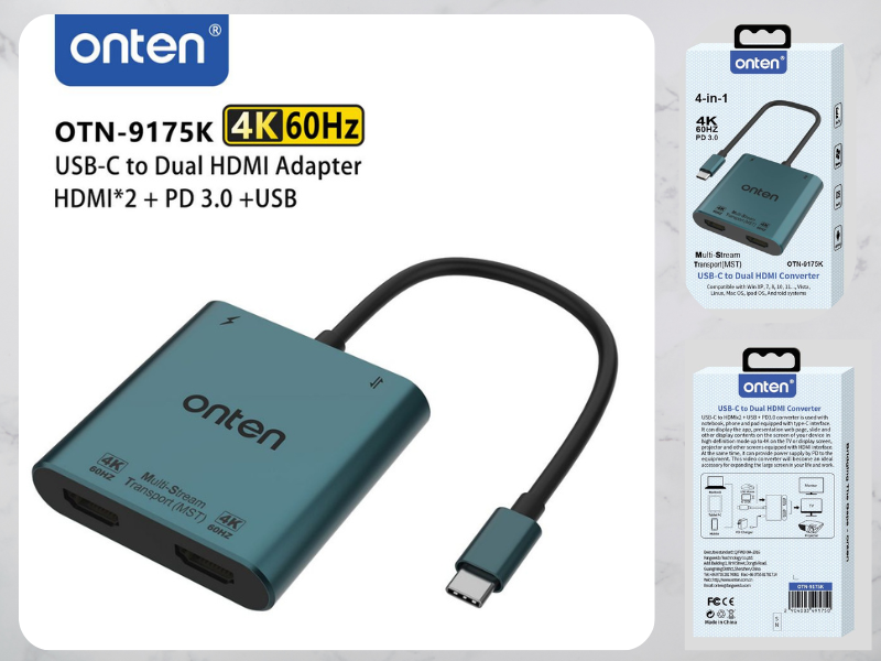 ONTEN USB TYPE-C TO DUAL HDMI CONVERTER 4K@60Hz.