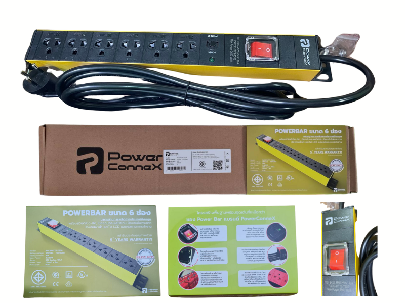 Power Connec POWERBAR ขนาด 6ช่อง ยาว 3เมตร รุ่นPXC5PHTTS-TS06