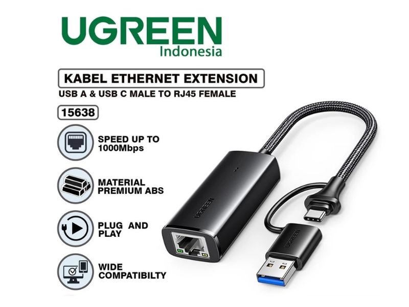 Ugreen Gigabit USB 3.0 To Lan RJ45 Ethernet Network Adapter 2 in 1