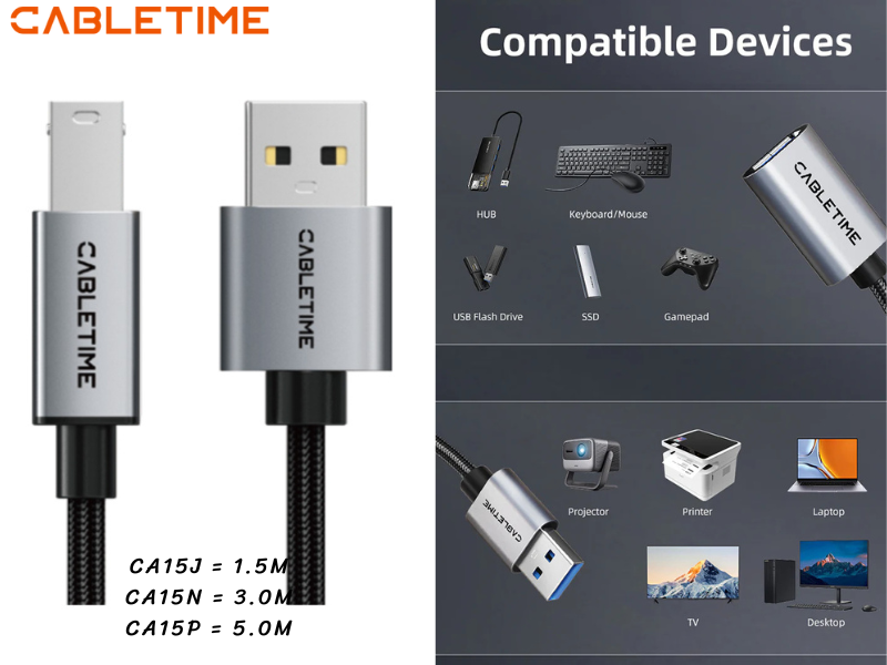 CableTime USB2.0 Printer Cable AM-BM สายยาว 5.0เมตร