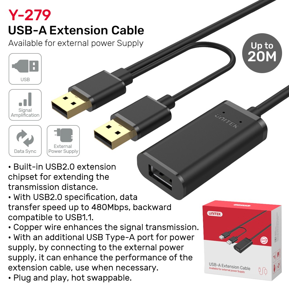 UNITEK USB2.0 EXTENSION CABLE AM-AF สายยาว 10.0เมตร UNITEK USB2.0 EXTENSION CABLE AM-AF สายยาว 10.0เมตร