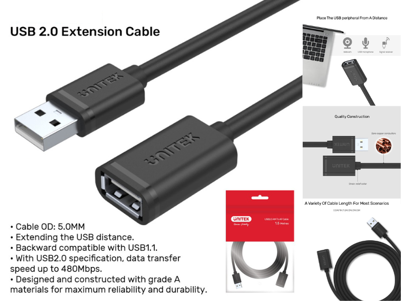UNITEK USB2.0 EXTENSION CABLE AM/AF สายยาว 3.0เมตร UNITEK USB2.0 EXTENSION CABLE AM/AF สายยาว 3.0เมตร