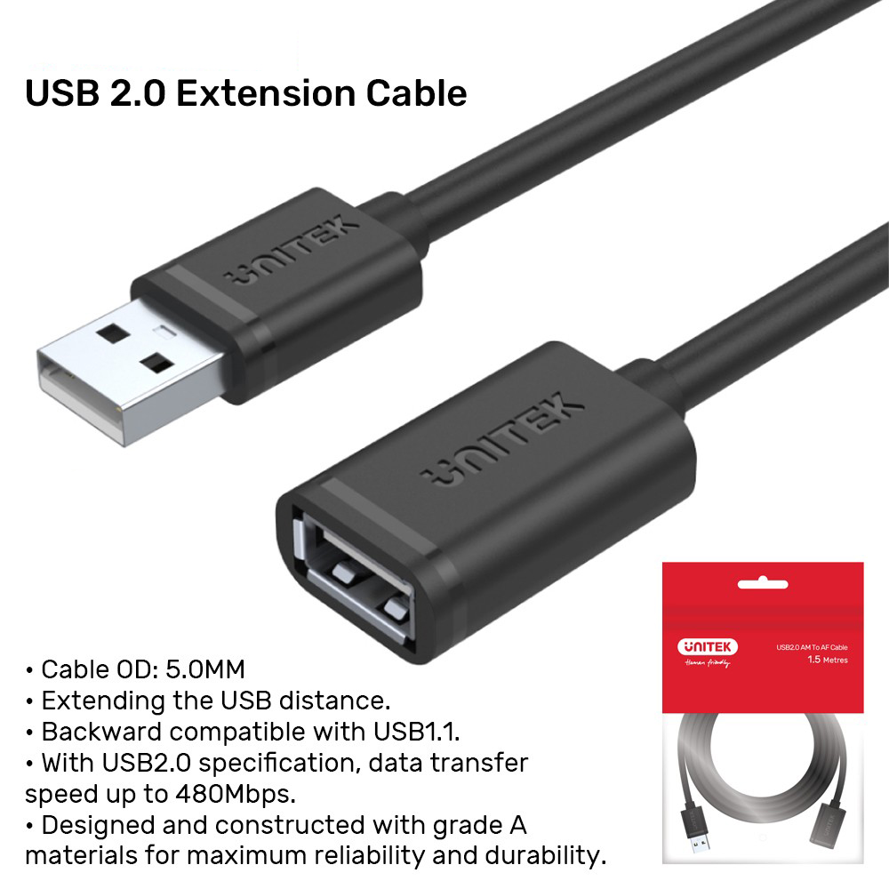 UNITEK USB2.0 EXTENSION CABLE AM/AF สายยาว 3.0เมตร UNITEK USB2.0 EXTENSION CABLE AM/AF สายยาว 3.0เมตร