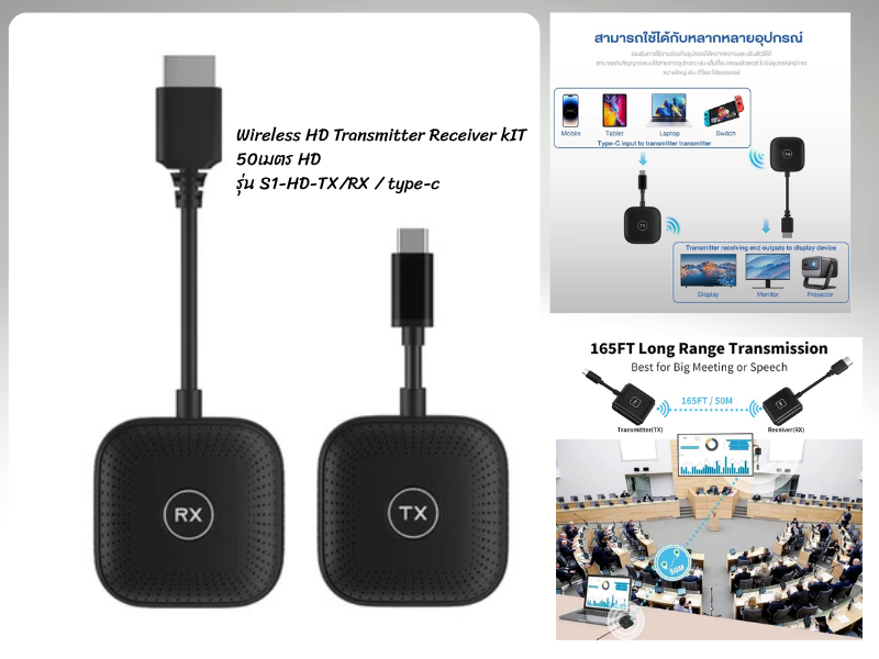Wireless HD Transmitter Receiver kIT 50เมตร Wireless HD Transmitter Receiver kIT 50เมตร