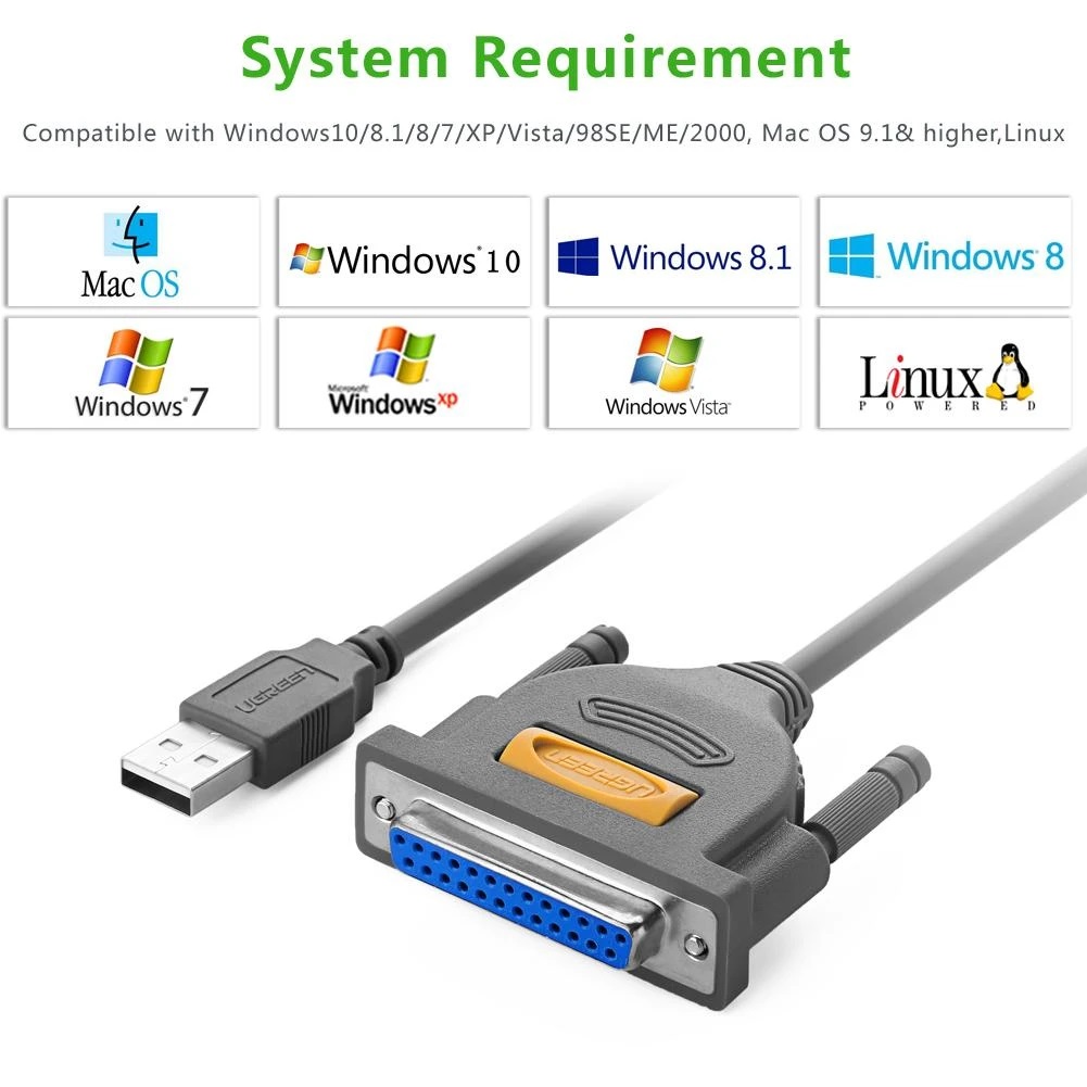 UGREEN 20224 USB2.0 to DB25 Parallel Printer สายยาว 2.0เมตร UGREEN 20224 USB2.0 to DB25 Parallel Printer สายยาว 2.0เมตร