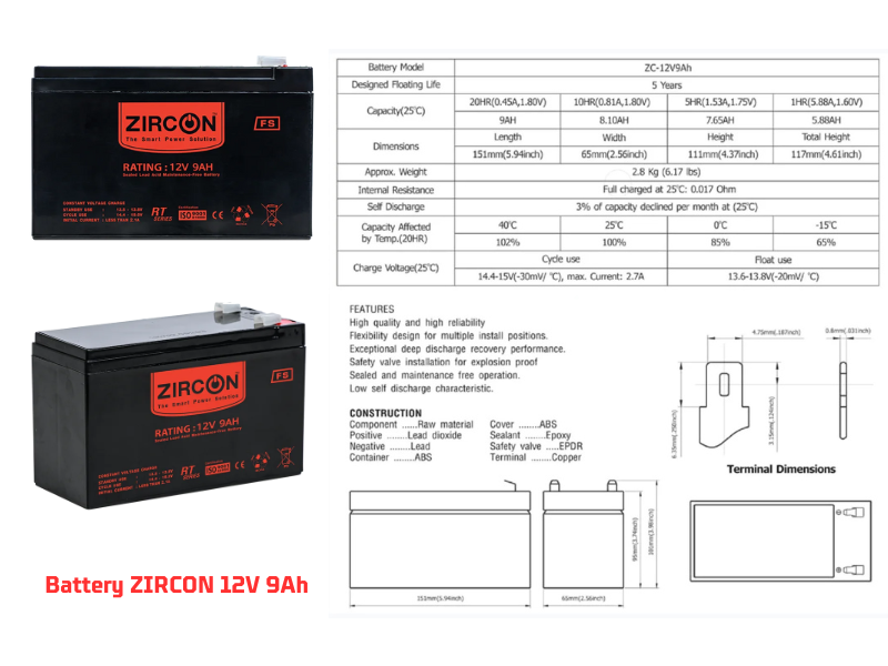 ZIRCON BATTERY 12V 9.0AH เเบตเตอรี่เครื่องสำรองไฟ ZIRCON BATTERY 12V 9.0AH เเบตเตอรี่เครื่องสำรองไฟ