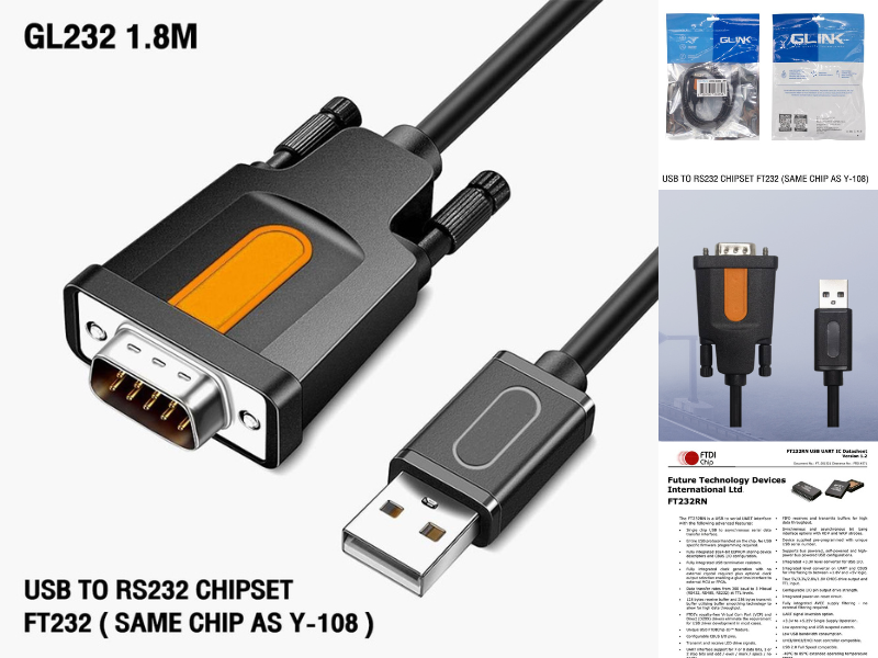 GLINK GL-232 USB2.0 TO RS232 SERILA CABLE 1.8M