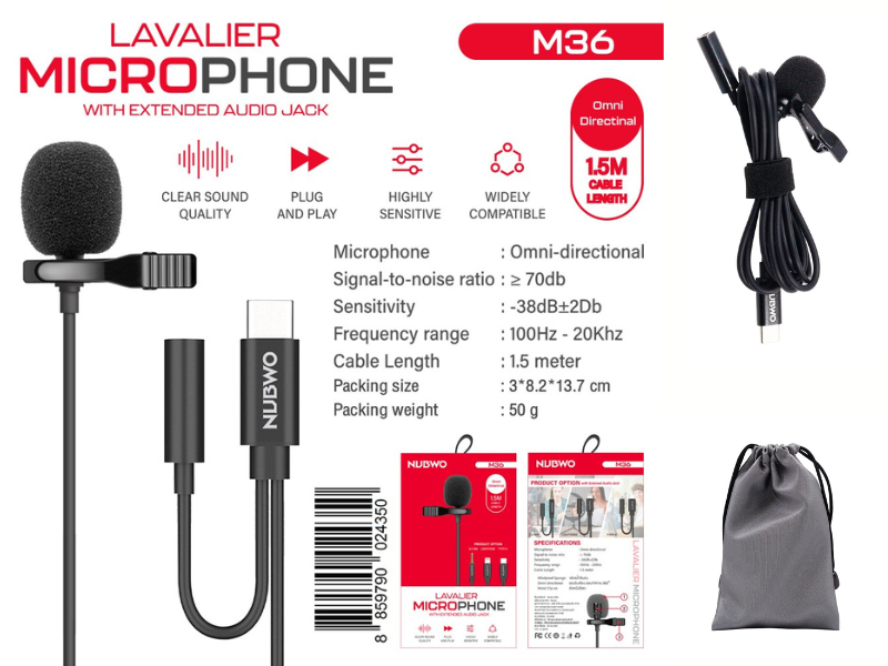 NUBWO ไมค์ไลฟ์สด ไมค์โครโฟนแบบหนีบปกเสื้อ แจ๊คเสียบแบบ USB-C