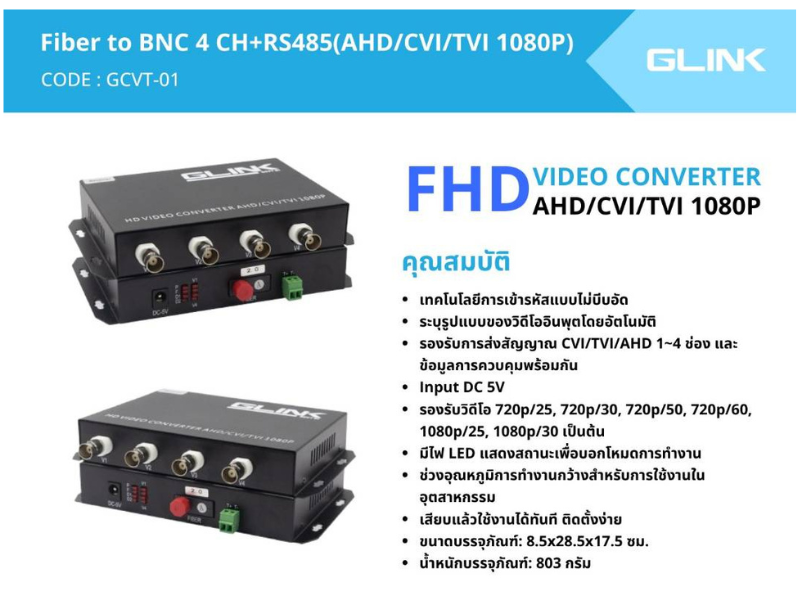 GCVT-01 GLINK FIBER VIDEO MEDIA CONVERTER 4CH GCVT-01 GLINK FIBER VIDEO MEDIA CONVERTER 4CH