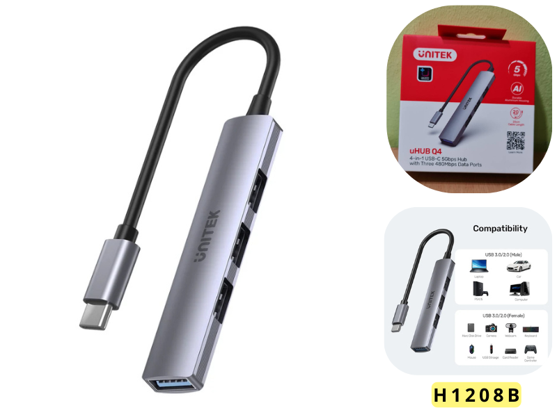 UNITEK H1208B USB TYPE-C HUB 4port 5Gbps. สายยาว 20ซม.