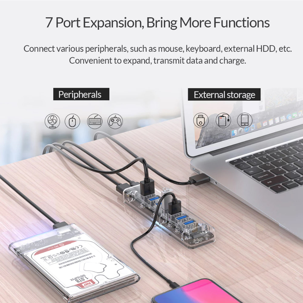 ORICO 7PORT USB3.0 HUB Data Transfer Rate 5bps.