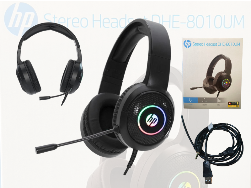 HP STEREO HEADSET หูฟังคาดหัว+ไมค์ แจ๊คแบบ USB+Audio 3.5mm