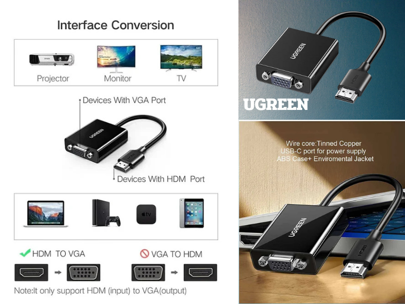 UGREEN 90813 ADAPTER HDMI TO VGA M/F 1080p UGREEN 90813 ADAPTER HDMI TO VGA M/F 1080p