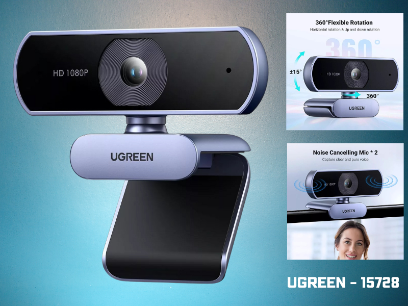 UGREEN USB Webcam กล้องเว็บแคมไมโครโฟนคู่ชัดระดับ HD สำหรับการสตรีมและประชุมออนไลน์