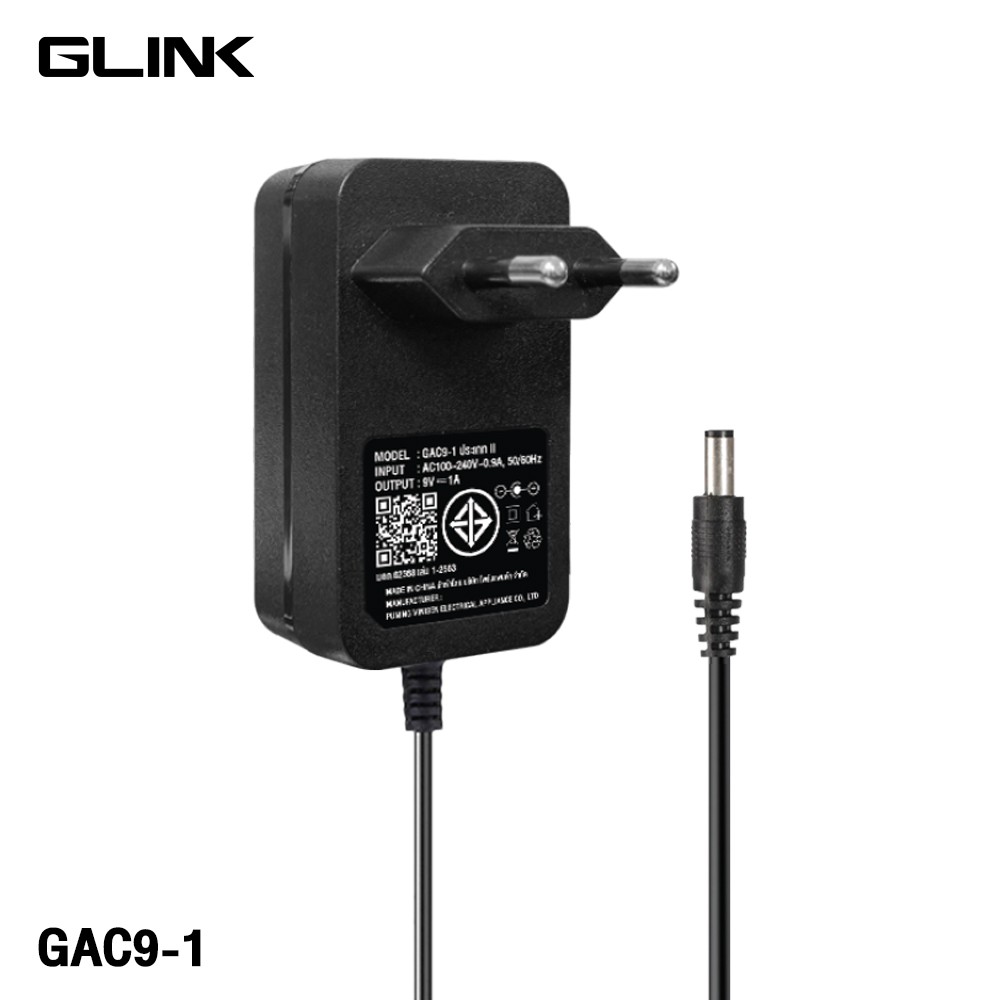 Glink อะแดปเตอร์กล้องวงจรปิด 9V 1A DC 5.5x2.1mm. รุ่น GAC9-1 Glink อะแดปเตอร์กล้องวงจรปิด 9V 1A DC 5.5x2.1mm. รุ่น GAC9-1