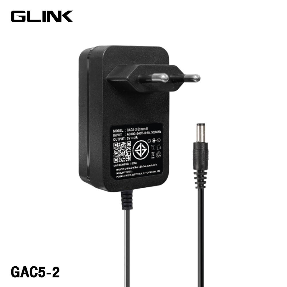 Glink อะแดปเตอร์กล้องวงจรปิด 5V 2A DC 5.5x2.1mm. รุ่น GAC5-2 Glink อะแดปเตอร์กล้องวงจรปิด 5V 2A DC 5.5x2.1mm. รุ่น GAC5-2