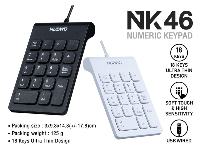 NUBWO Numeric Keypad 18keys แป้นคีย์ตัวเลข รุ่น NK46