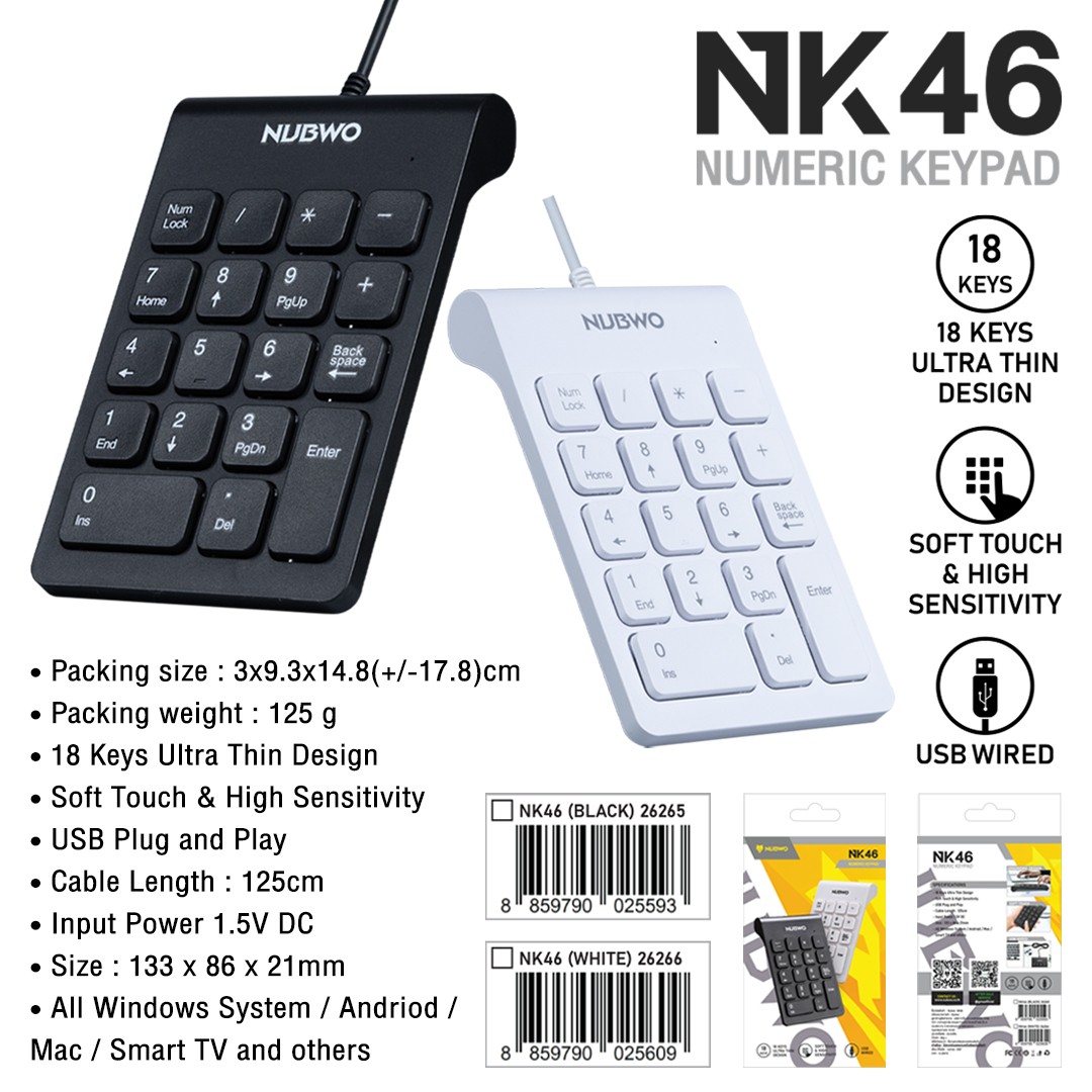 NUBWO Numeric Keypad 18keys แป้นคีย์ตัวเลข รุ่น NK46 NUBWO Numeric Keypad 18keys แป้นคีย์ตัวเลข รุ่น NK46