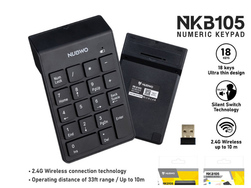 NUBWO Numeric Keypad แป้นคีย์ตัวเลขแบบไร้สาย รุ่น NKB105