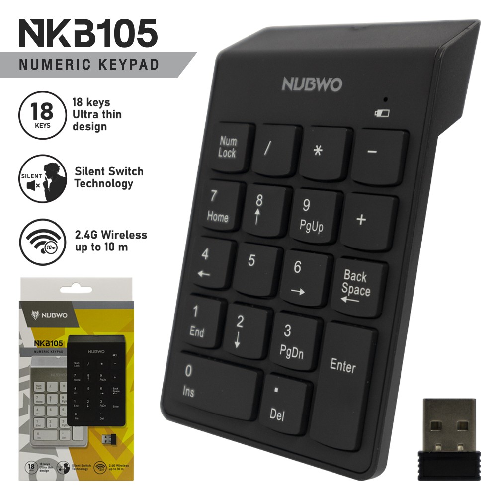 NUBWO Numeric Keypad แป้นคีย์ตัวเลขแบบไร้สาย รุ่น NKB105 NUBWO Numeric Keypad แป้นคีย์ตัวเลขแบบไร้สาย รุ่น NKB105