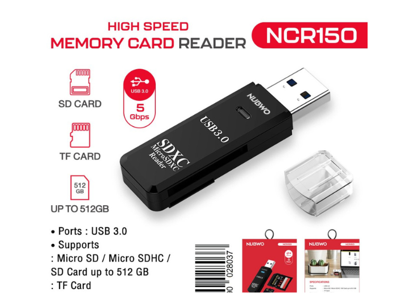 NUBWO USB CARD READER for SD ,CARD TF CATD สีขาว สีดำ NUBWO USB CARD READER for SD ,CARD TF CATD สีขาว สีดำ