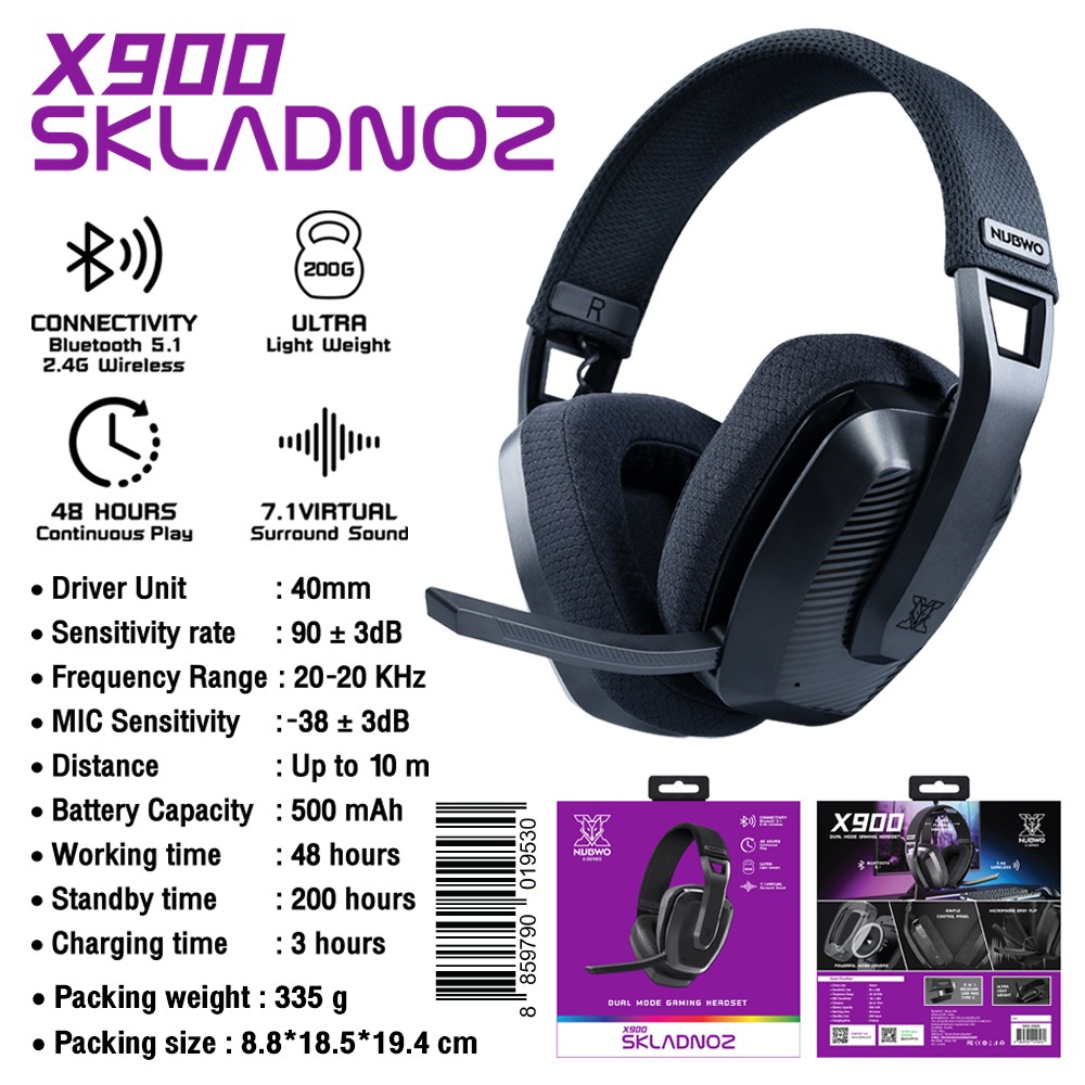 NUBWO หูฟังไร้สายใช้งานได้ 2 ระบบ Wireless2.4G,Bluetooth 5.1 รุ่น X900 NUBWO หูฟังไร้สายใช้งานได้ 2 ระบบ Wireless2.4G,Bluetooth 5.1 รุ่น X900