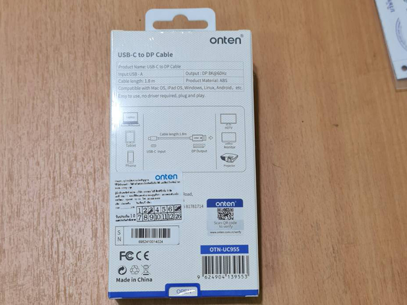 ONTEN USB TYPE-C TO DISPLAY PORT CABLE 1.8M 8K@60Hz. ONTEN USB TYPE-C TO DISPLAY PORT CABLE 1.8M 8K@60Hz.
