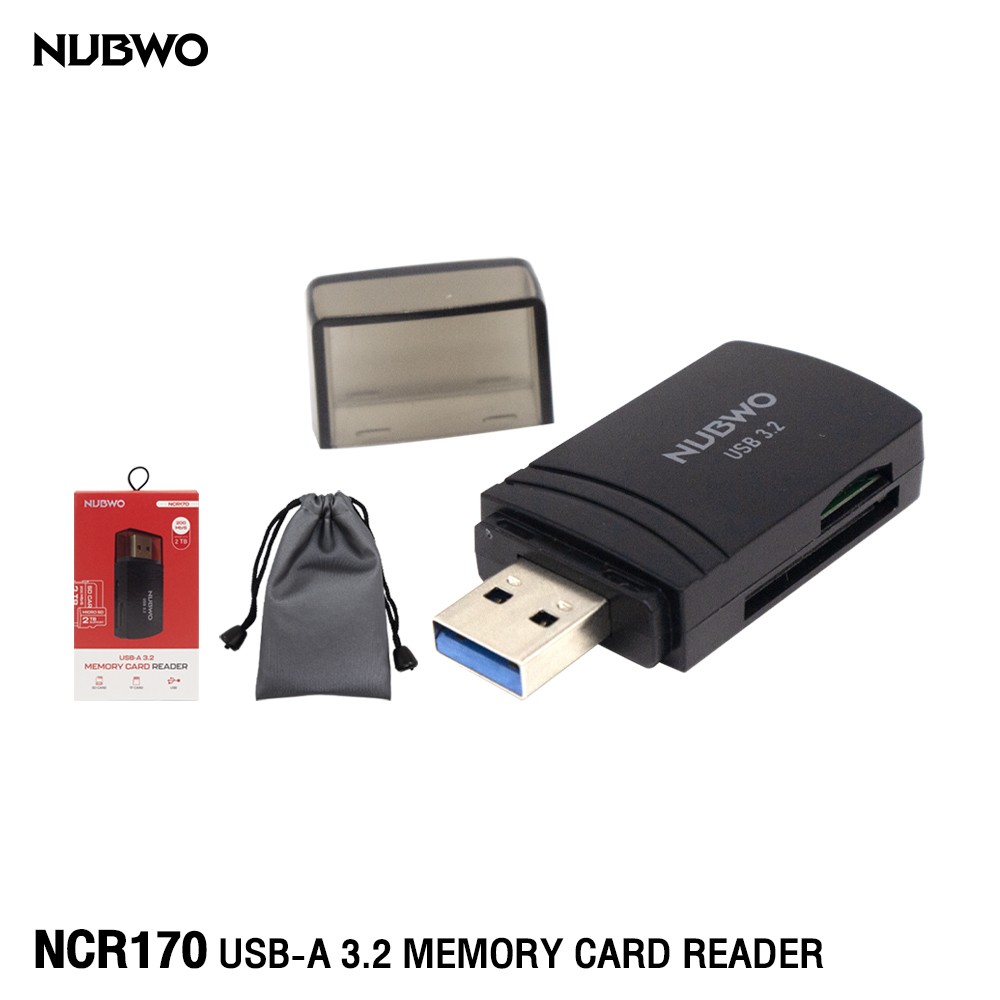 NUBWO USB 3.2 MEMORY CARD READER รุ่น NCR170 สีดำ