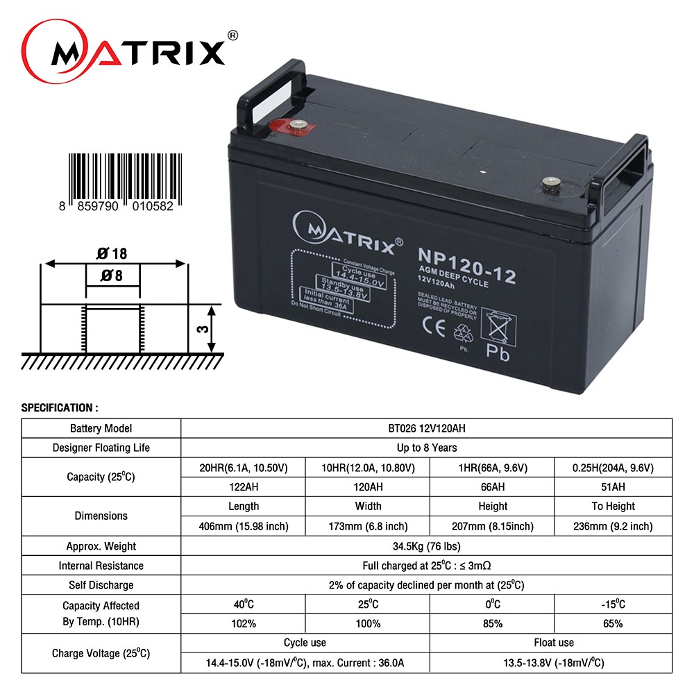 MATRIX Battery UPS 12V 120AH 'NP120-12' MATRIX Battery UPS 12V 120AH 'NP120-12'