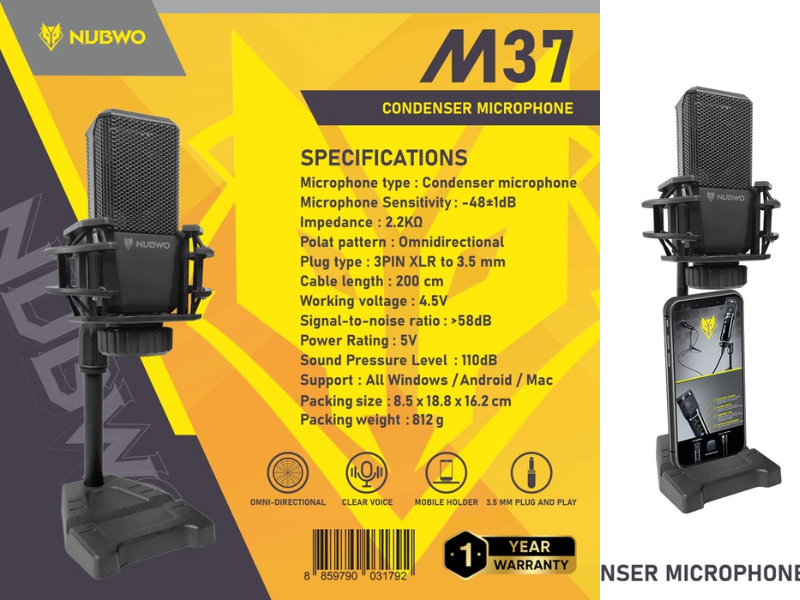 Nubwo M37 Microphone Condenser ไมค์คอม ไมโครโฟนคอนเดนเซอร์