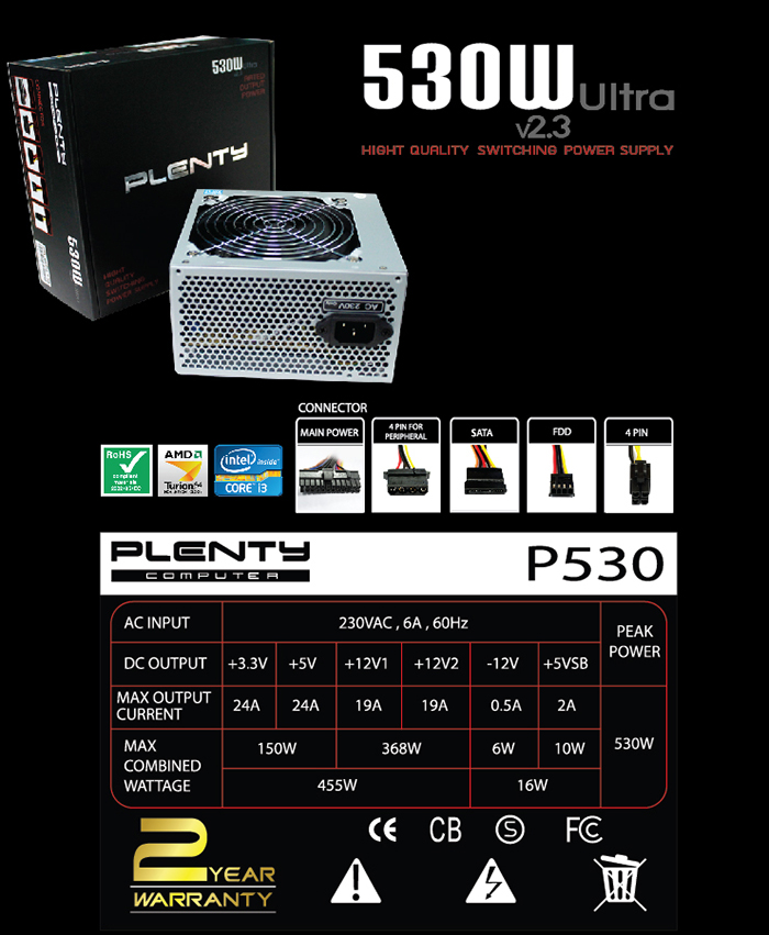 PLENTY-530 POWER SUPPLY (พาวเวอร์ซัพพลาย) PLENTY ULTRA 530WATT PLENTY-530 POWER SUPPLY (พาวเวอร์ซัพพลาย) PLENTY ULTRA 530WATT