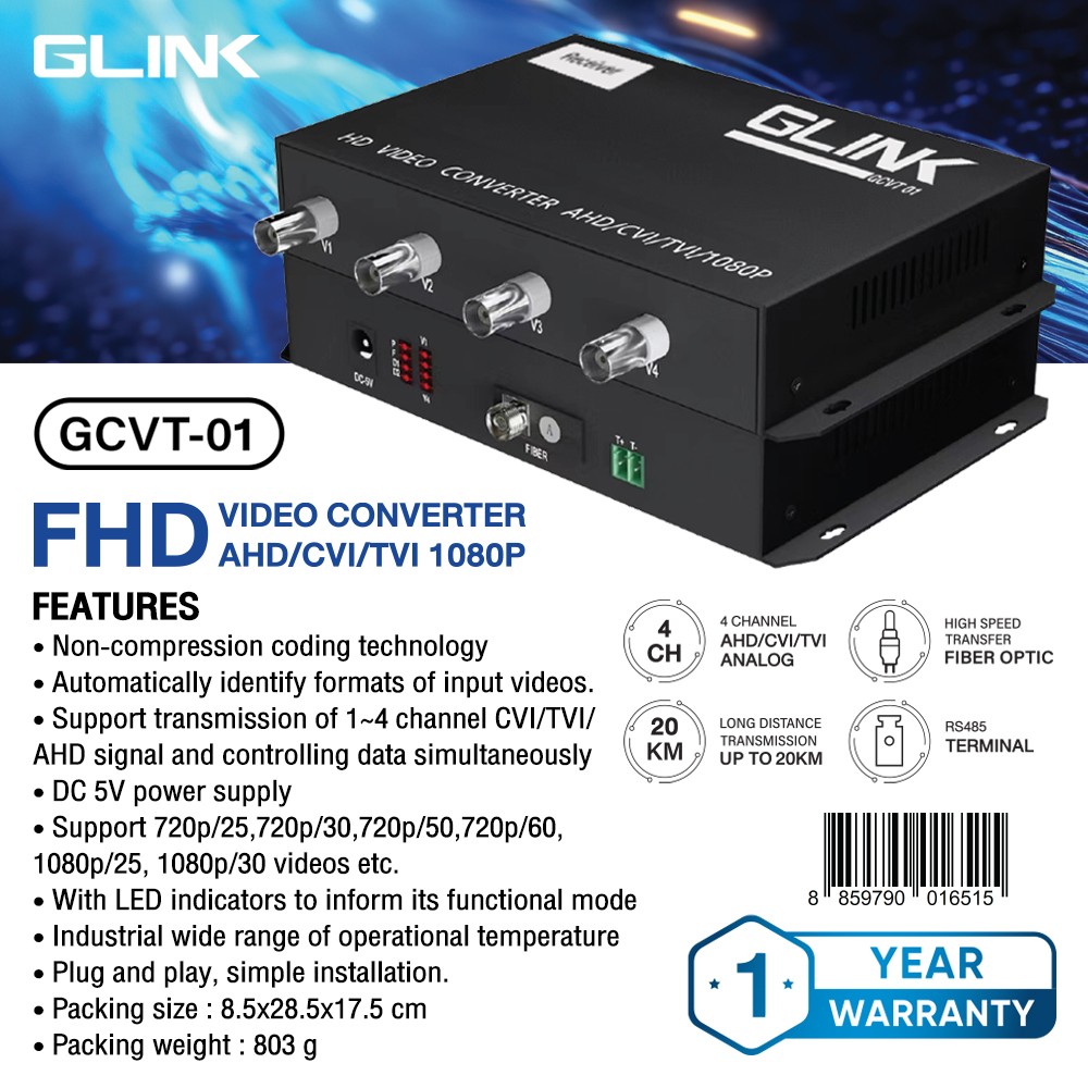 GLINK GCVT-01 CCTV FIBER OPRIC VIDEO CONVERTER 4CH