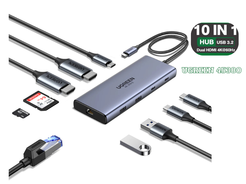 UGREEN 45380 อแดปเตอร์ USB TYPE-C 10-IN-1 Dual HDMI