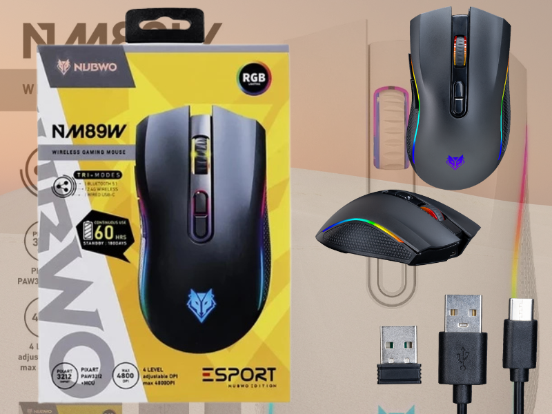 NUBWO NM89W เม้าส์เชื่อมต่อได้ 3 แบบ ไร้สาย-บลูธูธ-USB-C NUBWO NM89W เม้าส์เชื่อมต่อได้ 3 แบบ ไร้สาย-บลูธูธ-USB-C