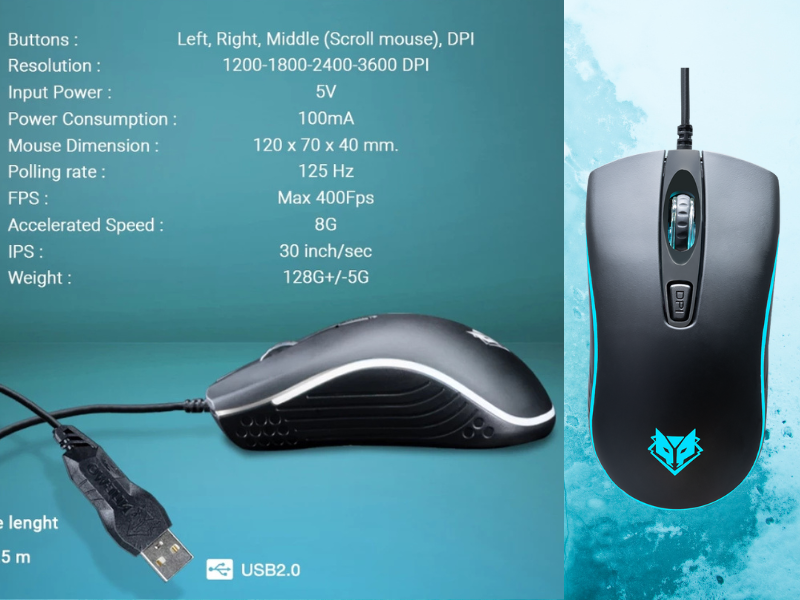 Nubwo NM95 Gaming Mouse ปรับ DPI ได้สูงสุด 3600 เชื่อมต่อUSB