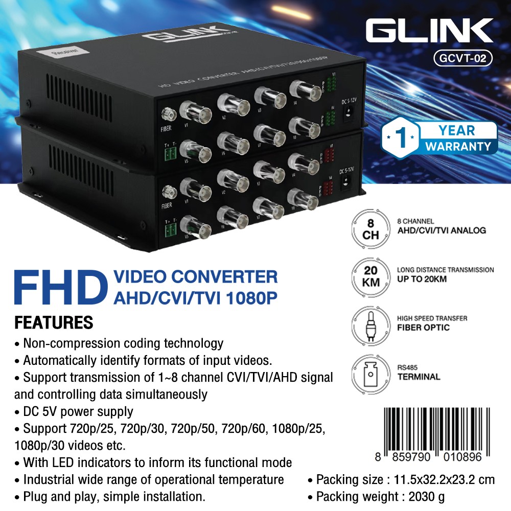 GCVT-02 GLINK FIBER VIDEO MEDIA CONVERTER GCVT-02 GLINK FIBER VIDEO MEDIA CONVERTER